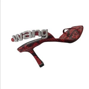 Ivy Crystal-embellished Snakeskin-embossed Leather Slingback Sandals, Red